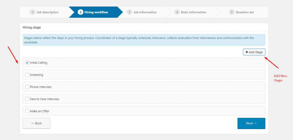 Adding the hiring workflow of the recruitment process