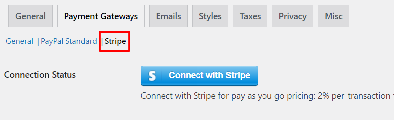 Select and Connect Stripe Gateway