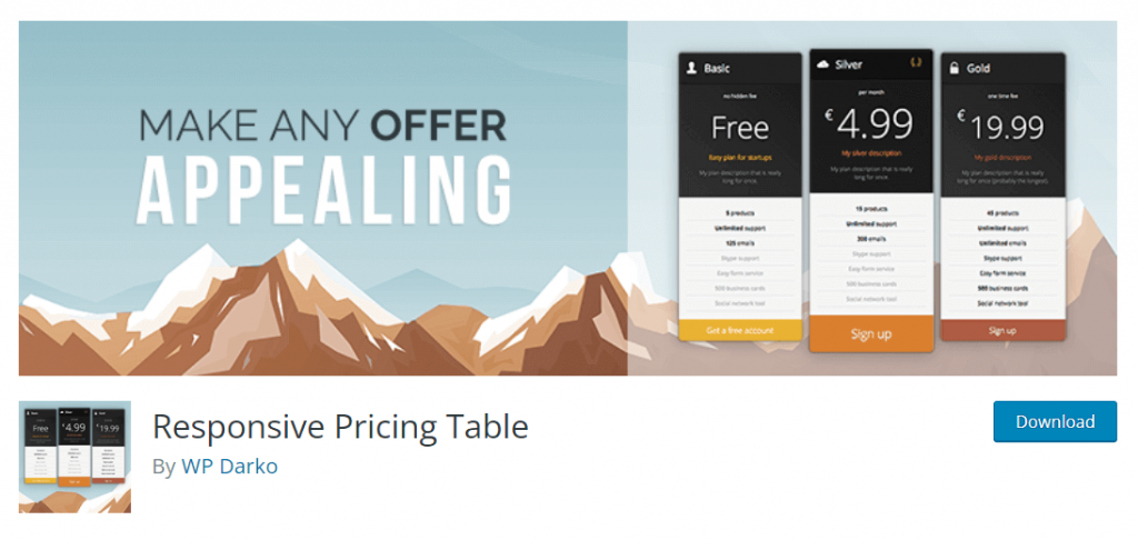 darko- wordpress pricing table plugin