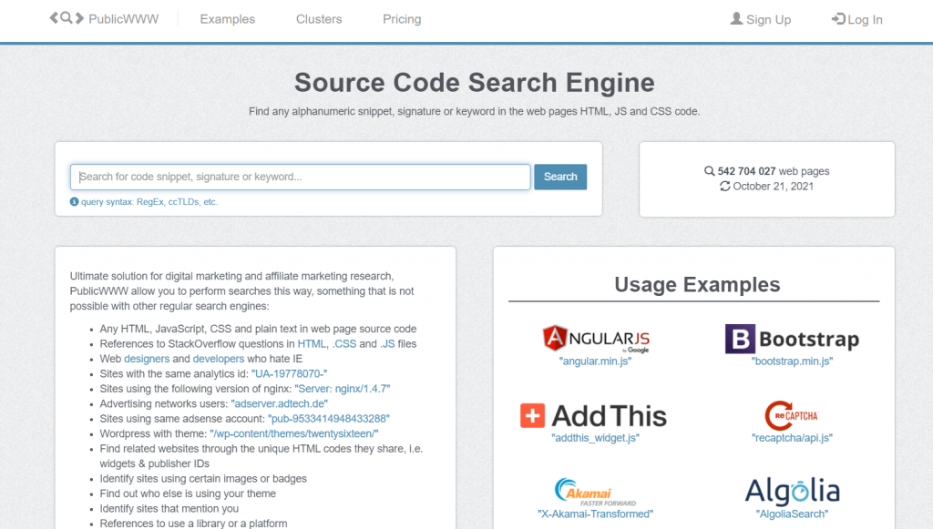 Publicwww- Search engine for programmers