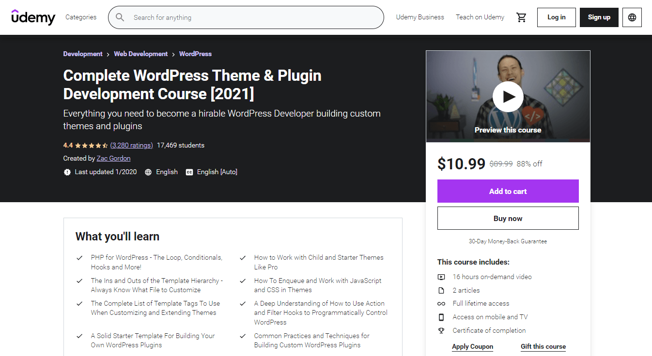 Complete WordPress Theme & Plugin Development Course by Udemy
