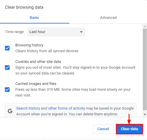 Clear Data of Google Chrome