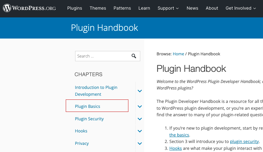Navigate to Plugin Handbook