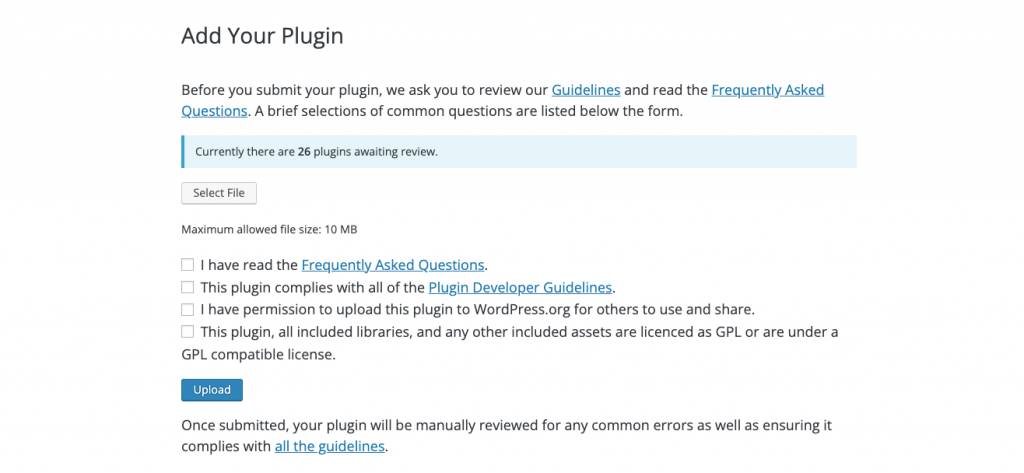 WordPress.org checklist to upload your plugin