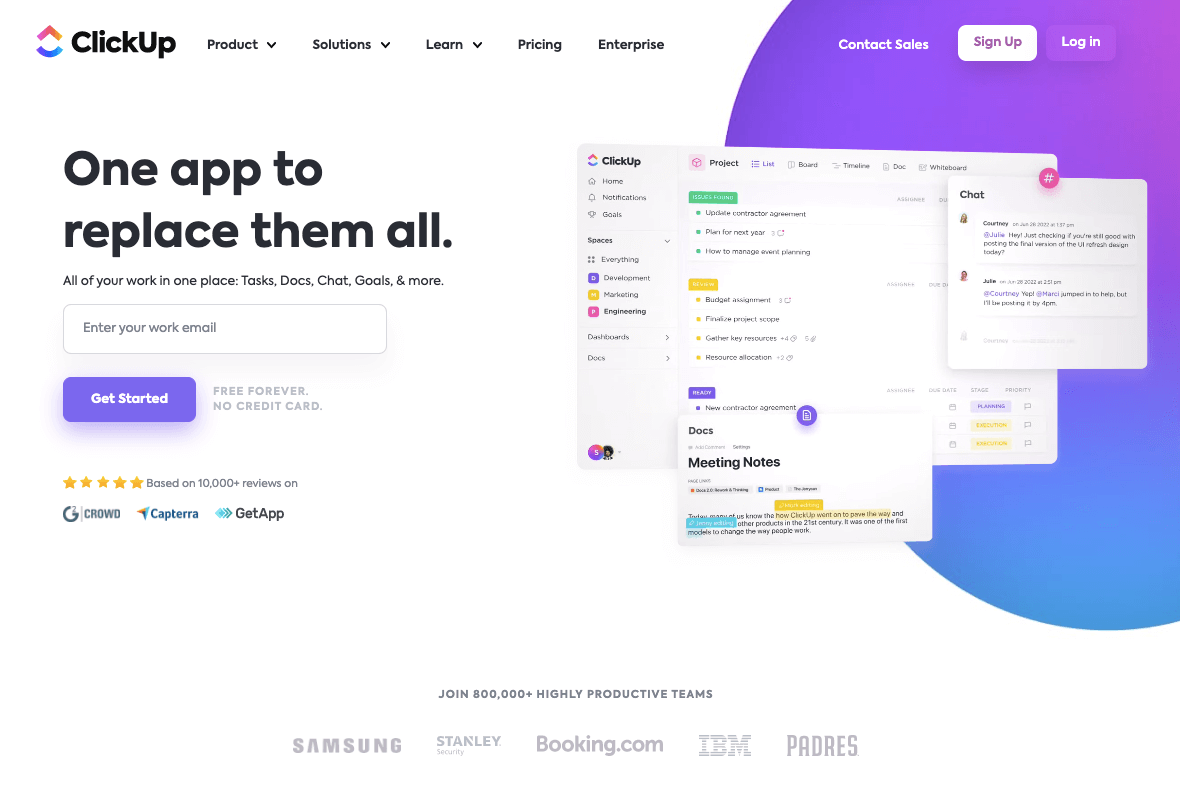 landing page of ClickUp