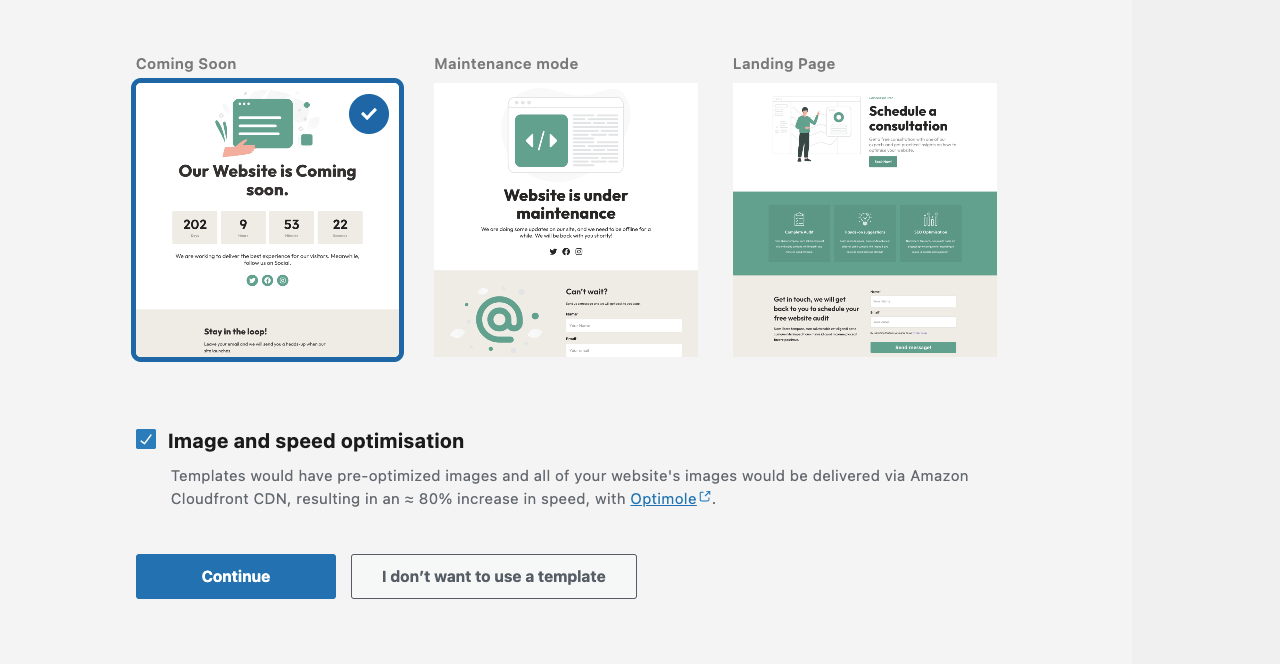 Choose a Maintenance Mode Landing Page Template from LightStart