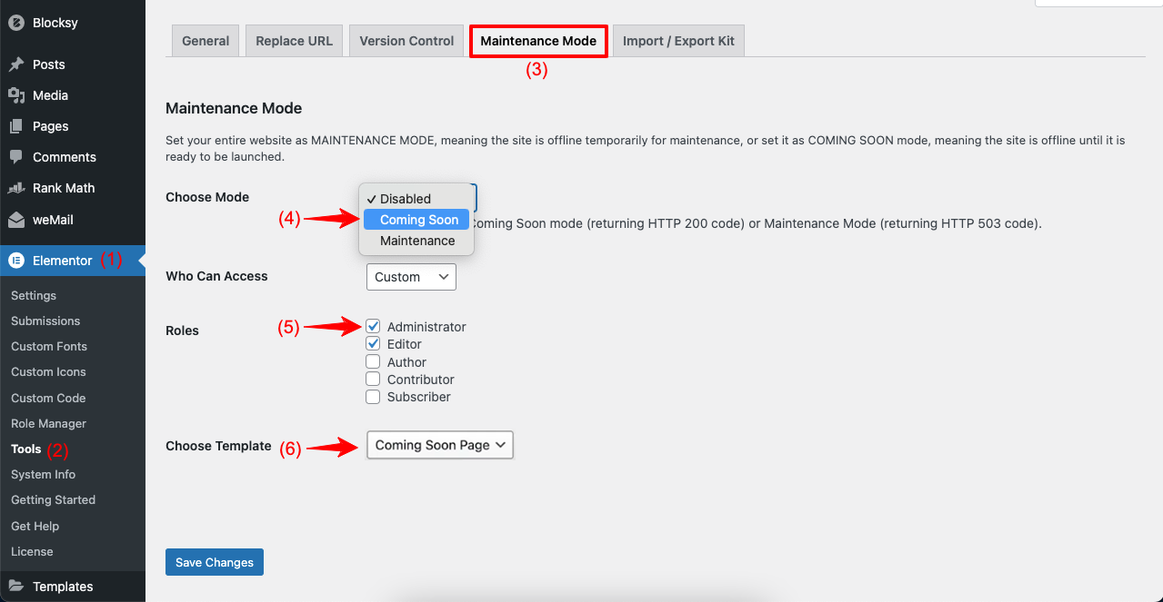 Go to Maintenace Mode Option in Elementor