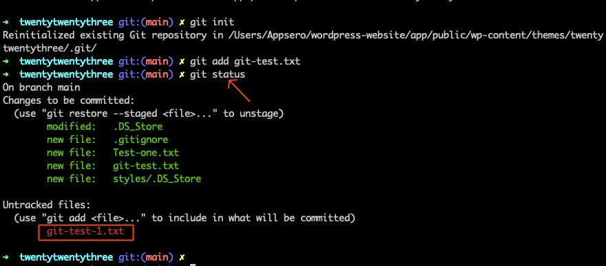Git status command