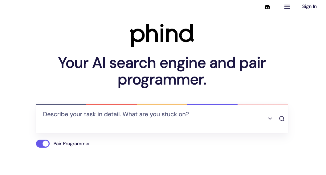 Phind ai search engine and pair programmer