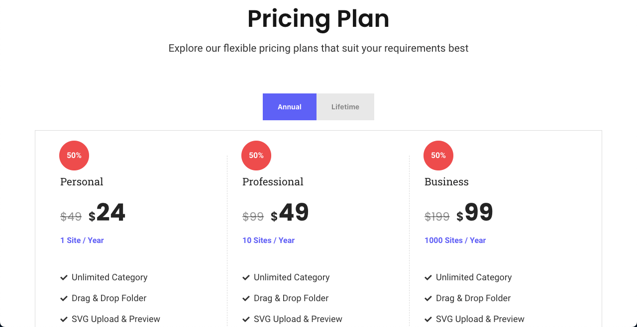 Pricing plans for the HappyMedia plugin