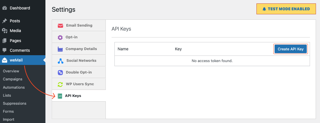 wemail API keys